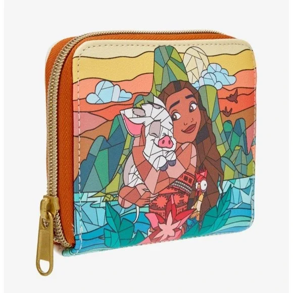 NEW!‎ Loungefly Disney Moana & Friends Stained Glass Zip Around Wallet! - Picture 2 of 4